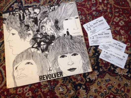 My uncle's copy of Revolver by the Beatles with the four record tokens found inside the sleeve.