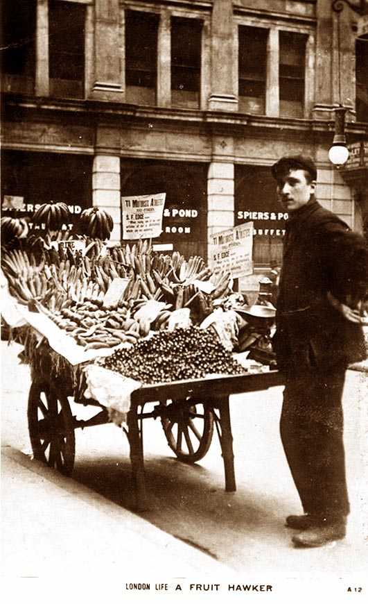 London, Vintage photo of a barrow boy or fruit hawker